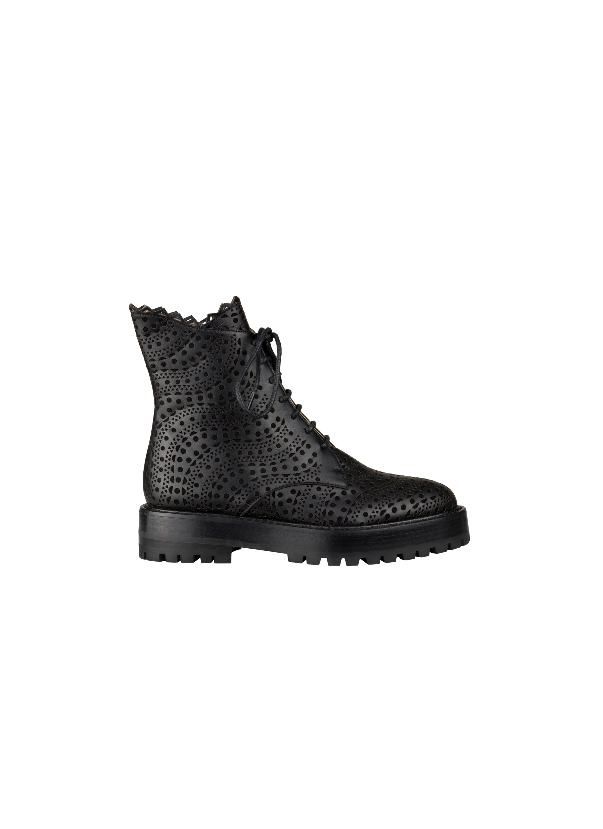 Bottines lacées et ajourées en cuir - Noir & Noir