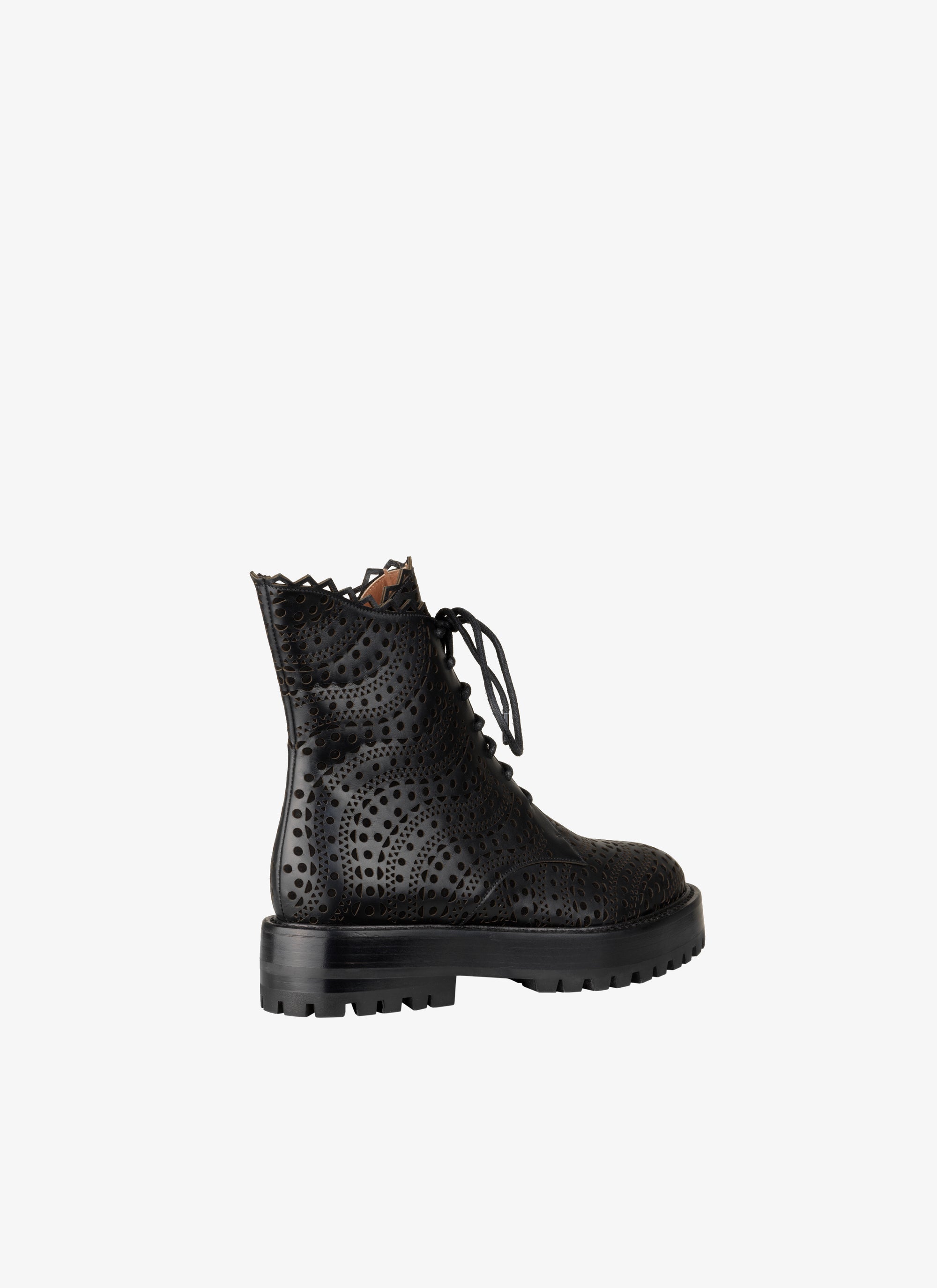 Bottines lacées et ajourées en cuir - Noir & Noir