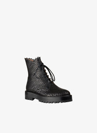 Bottines lacées et ajourées en cuir - Noir & Noir