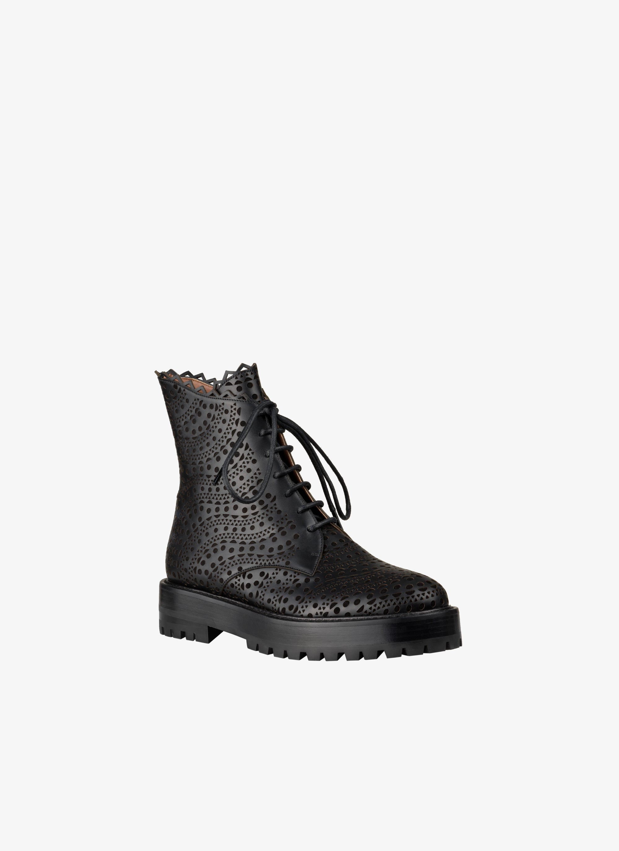 Bottines lacées et ajourées en cuir - Noir & Noir