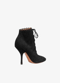 Bottines à talon au motif ajouré en cuir - Noir
