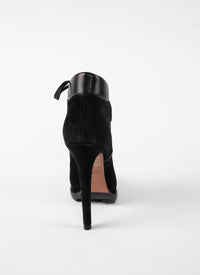 Bottines à talon lacées et ajourées en cuir - Noir