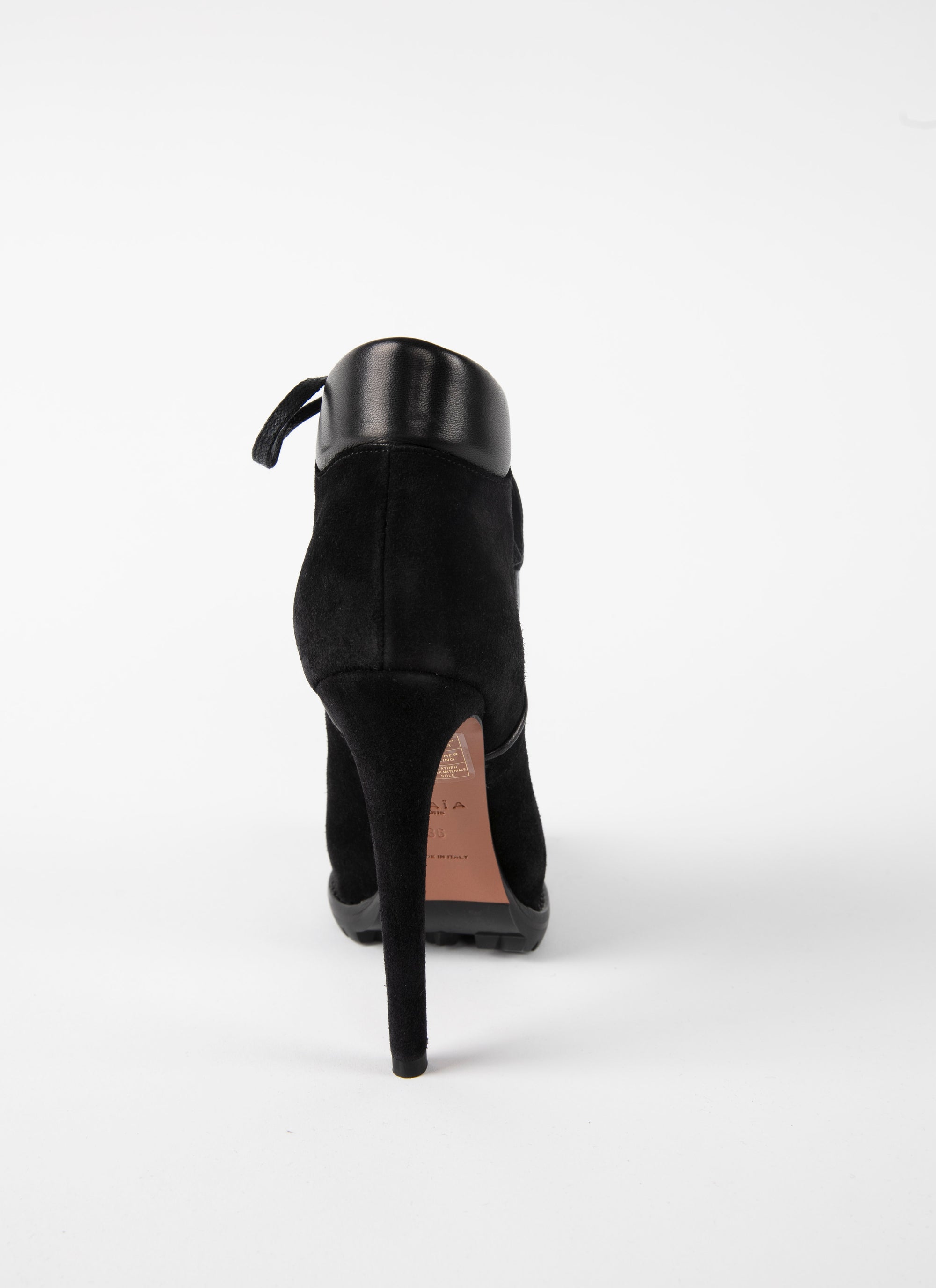 Bottines à talon lacées et ajourées en cuir - Noir