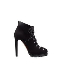 Bottines à talon lacées et ajourées en cuir - Noir
