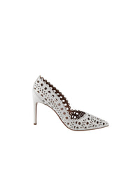 Escarpins à motif ajouré en cuir - Blanc Cassé