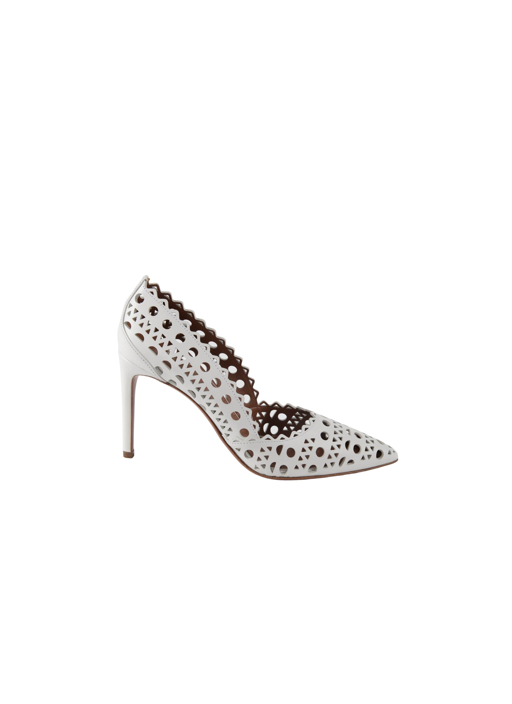 Escarpins à motif ajouré en cuir - Blanc Cassé