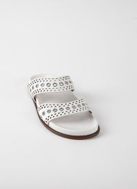 Mules à œillets en cuir - Blanc Cassé