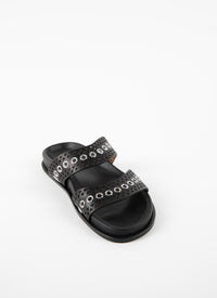 Leather eyelet mules - Black