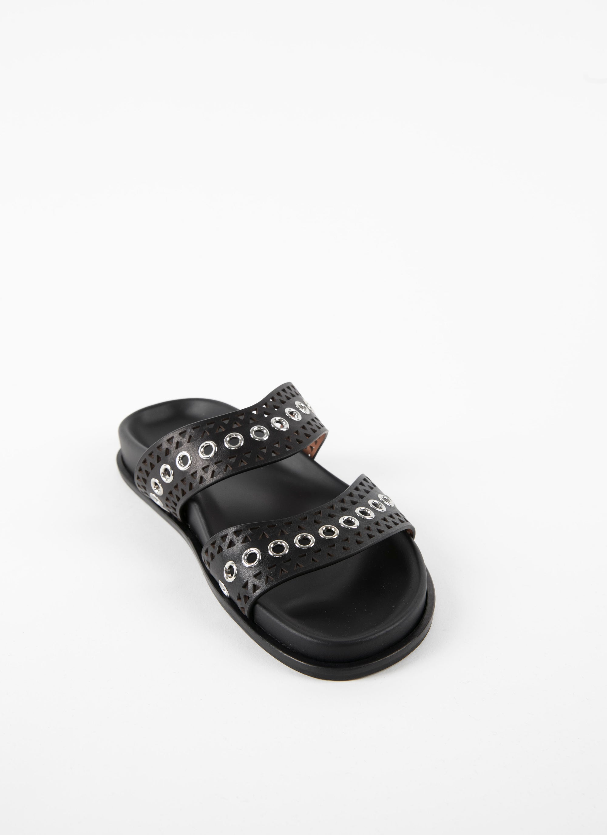 Leather eyelet mules - Black