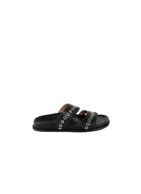 Leather eyelet mules - Black