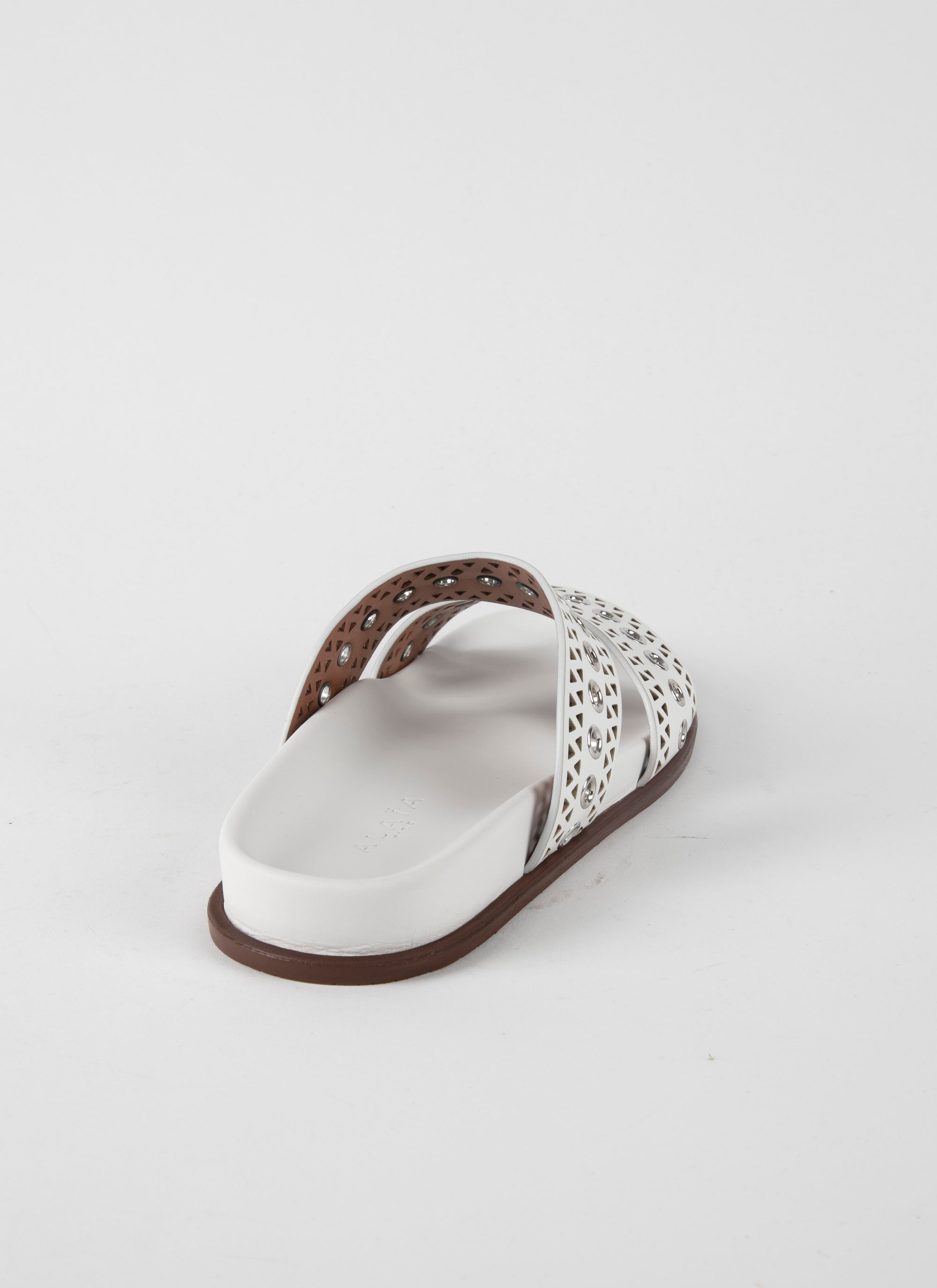 Mules à œillets en cuir - Blanc Cassé
