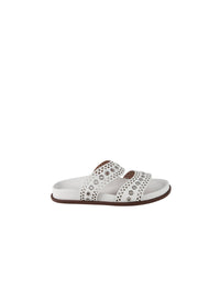 Mules à œillets en cuir - Blanc Cassé