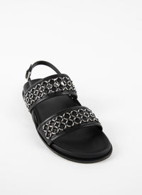 Leather mules with eyelets - Black