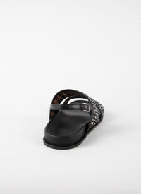 Leather mules with eyelets - Black