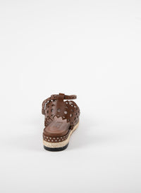 Flat openwork espadrilles in leather - Cognac