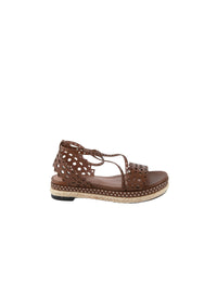 Flat openwork espadrilles in leather - Cognac