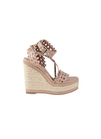 Espadrilles with openwork detail in leather - Nude