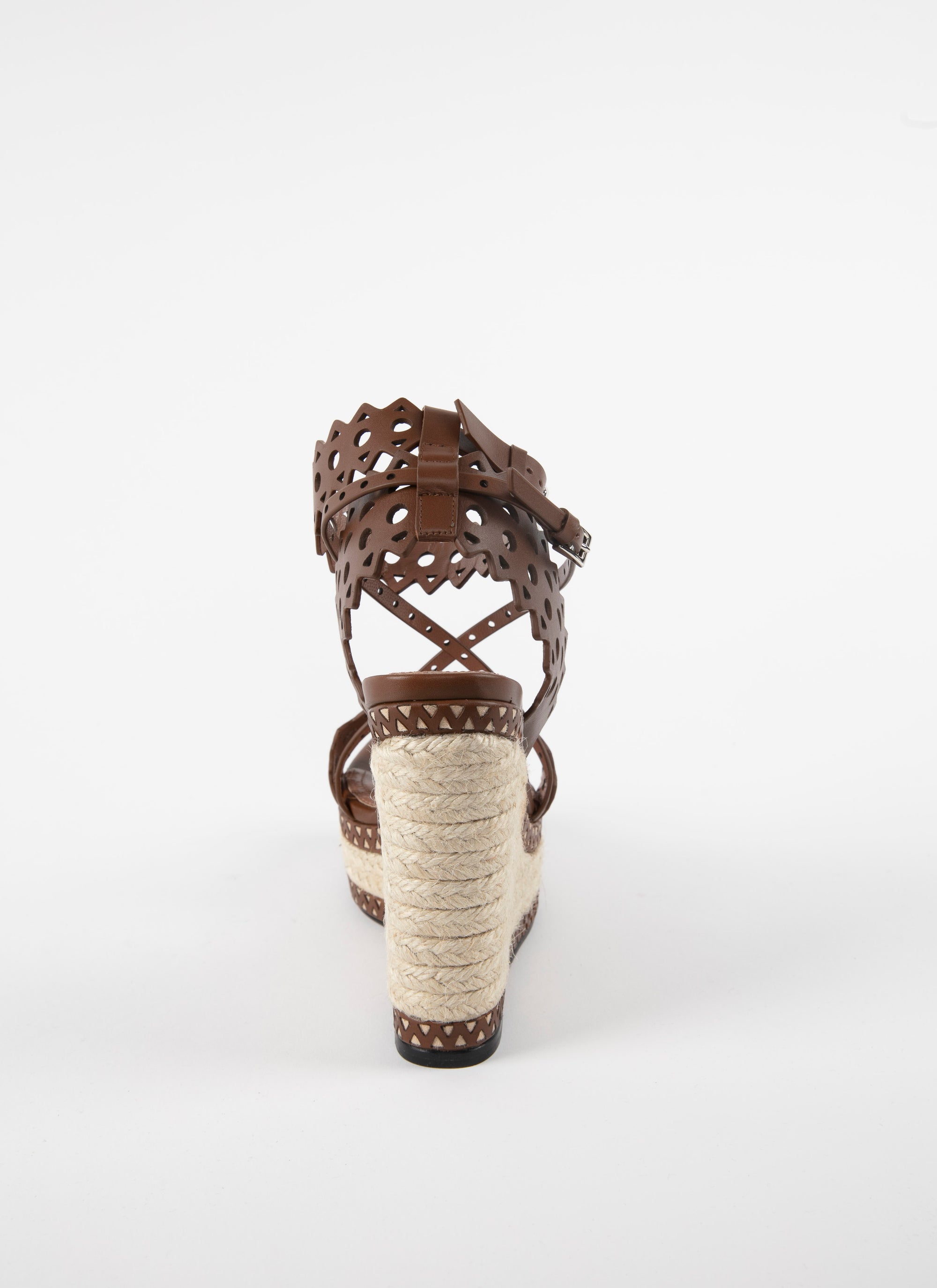 Espadrilles with openwork detail in leather - Cognac