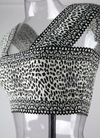 Sleeveless lynx print crop top - White & Black