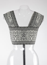 Sleeveless lynx print crop top - White & Black