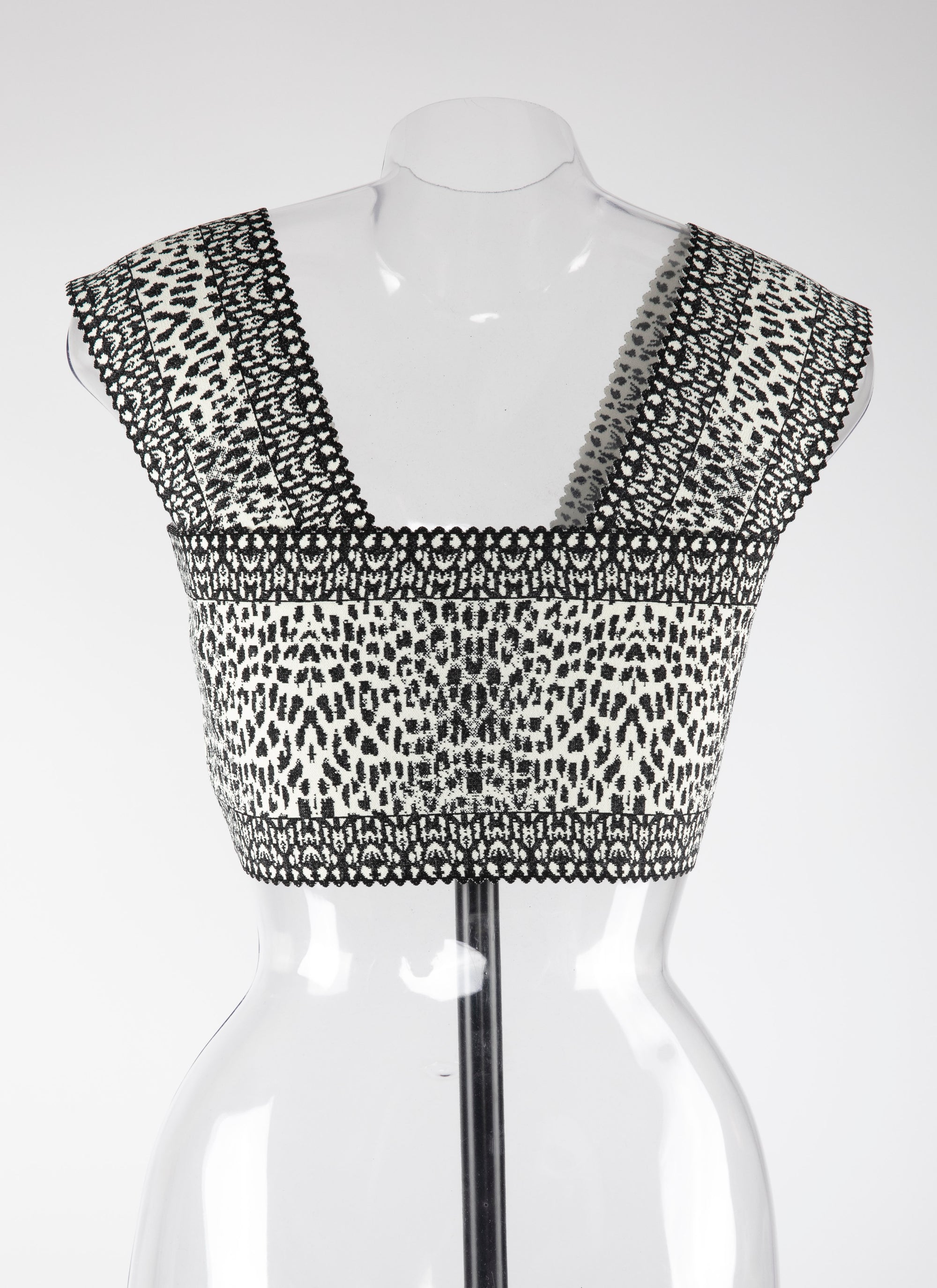 Sleeveless lynx print crop top - White & Black