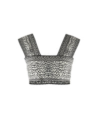 Sleeveless lynx print crop top - White & Black