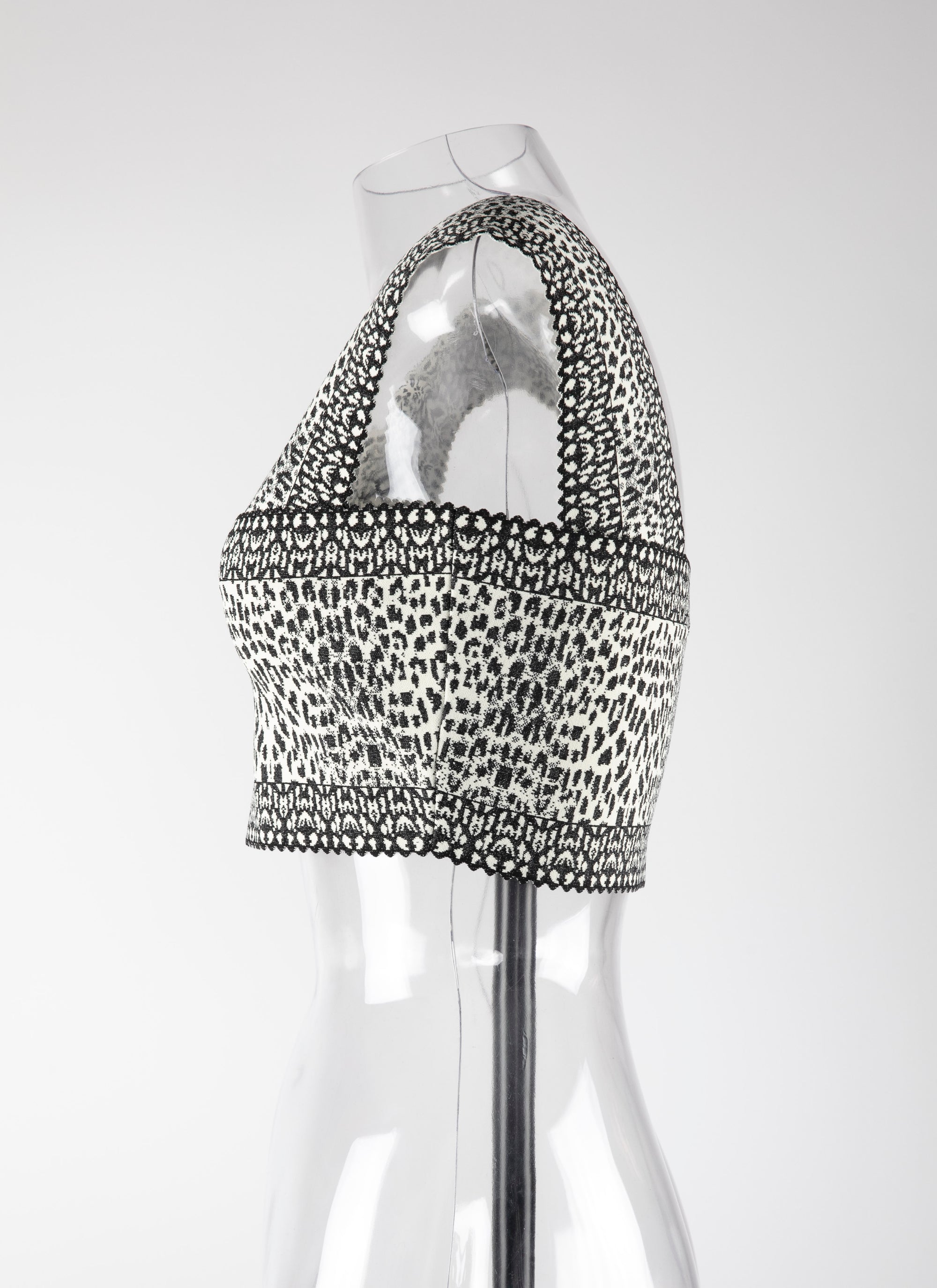 Sleeveless lynx print crop top - White & Black