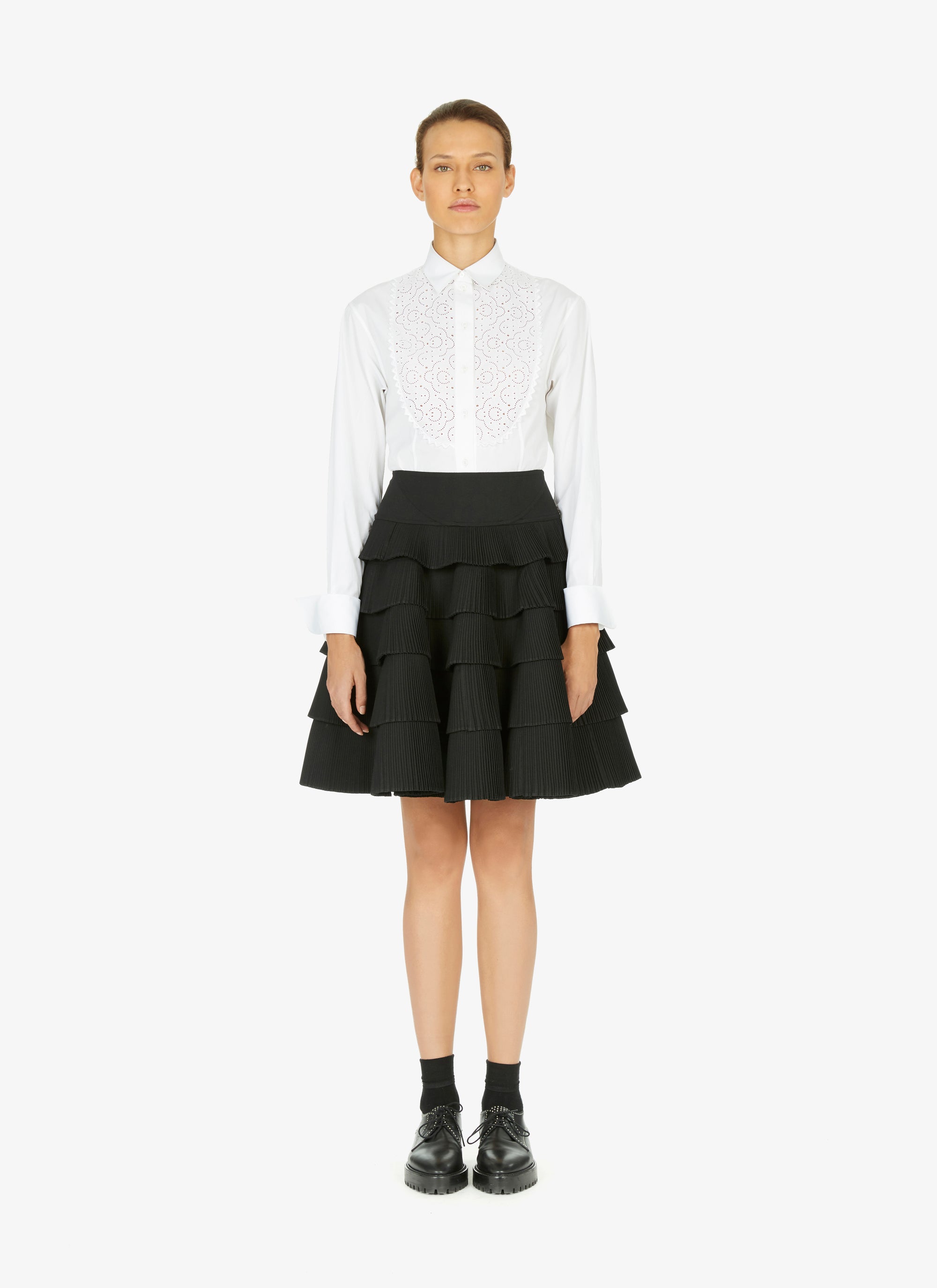 Dry wool blend pleated skirt - Black