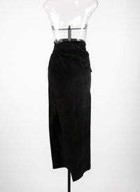 Jupe longue en cuir suede - Noir