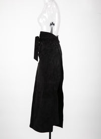 Jupe longue en cuir suede - Noir