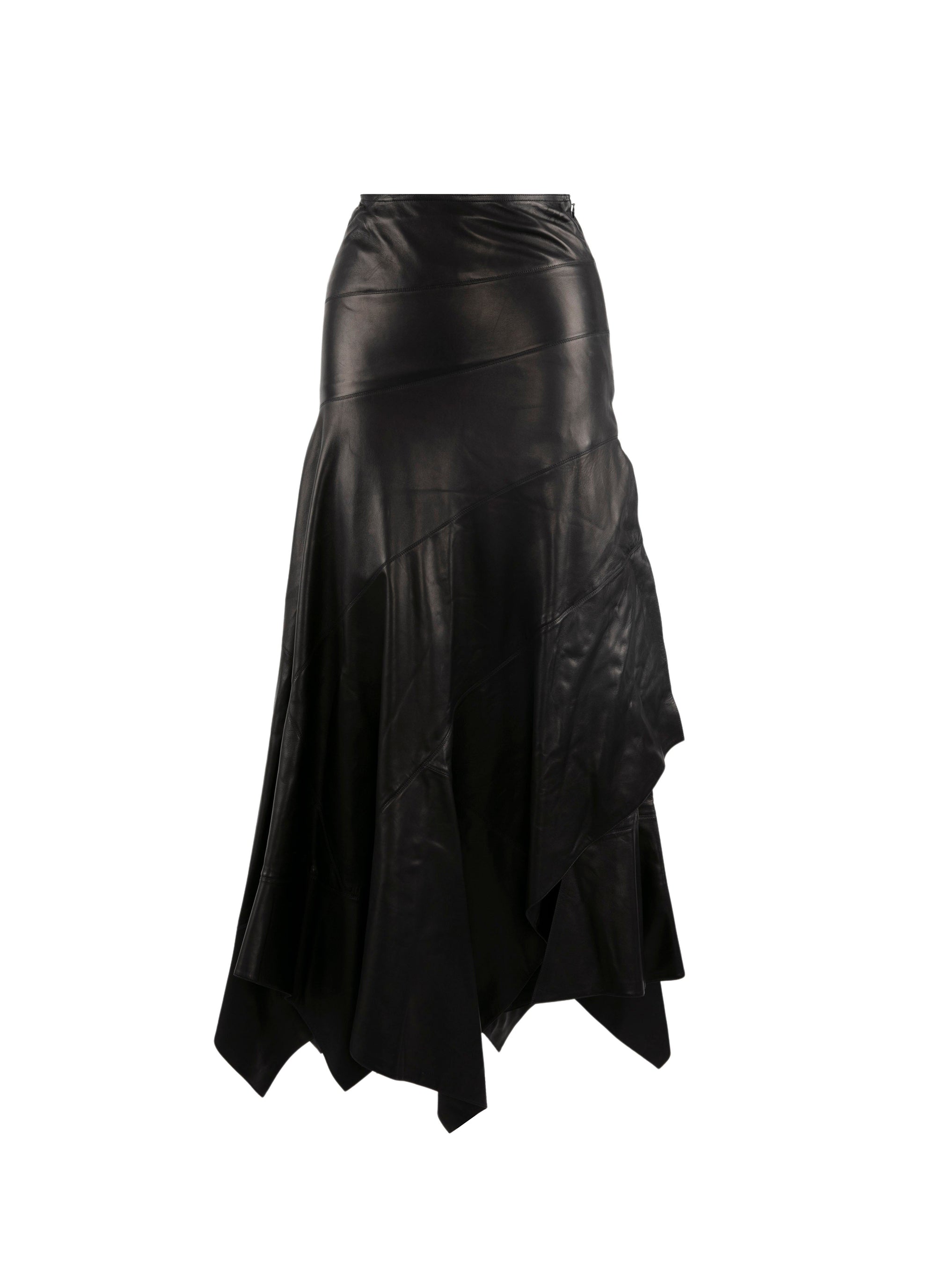Long petal skirt in leather - Black