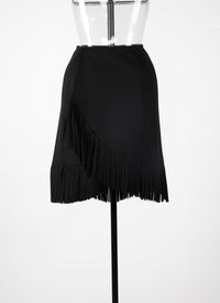 Wool fringe skirt - Black