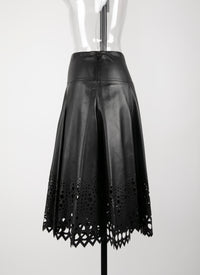 Short skirt with openwork trim in leather - Black