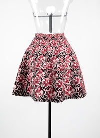 Plumeria wool short skirt - Red & Nude