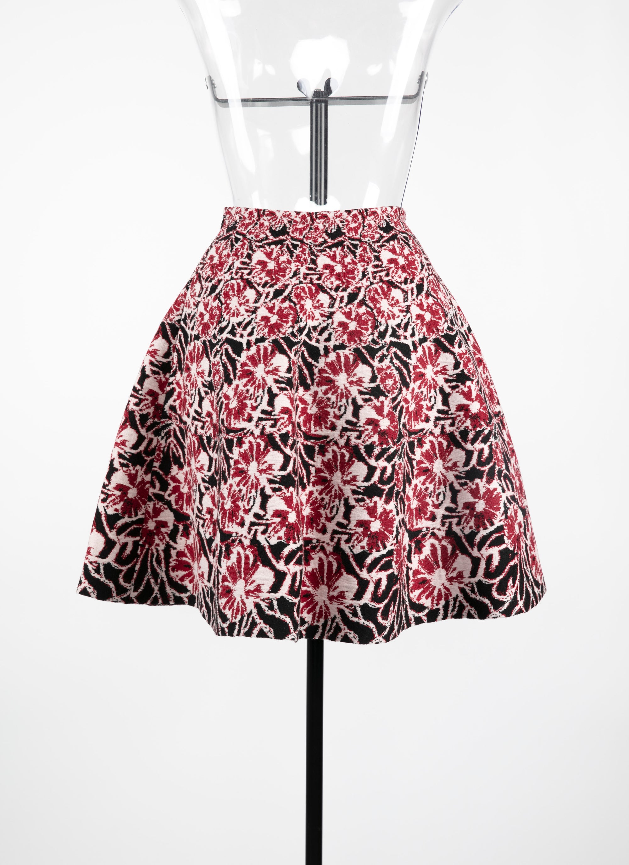 Plumeria wool short skirt - Red & Nude