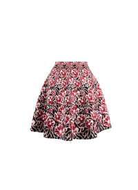 Plumeria wool short skirt - Red & Nude