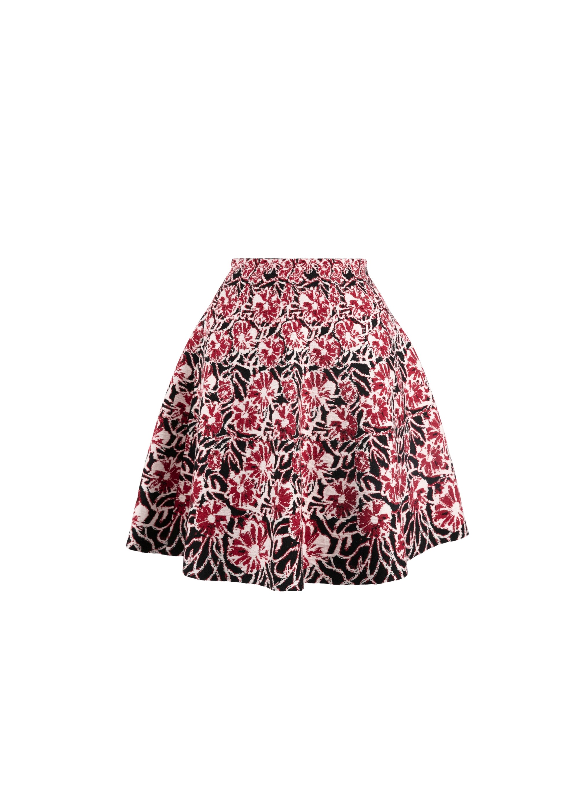 Plumeria wool short skirt - Red & Nude