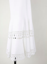 Jupe longue ajouré en maille - Blanc