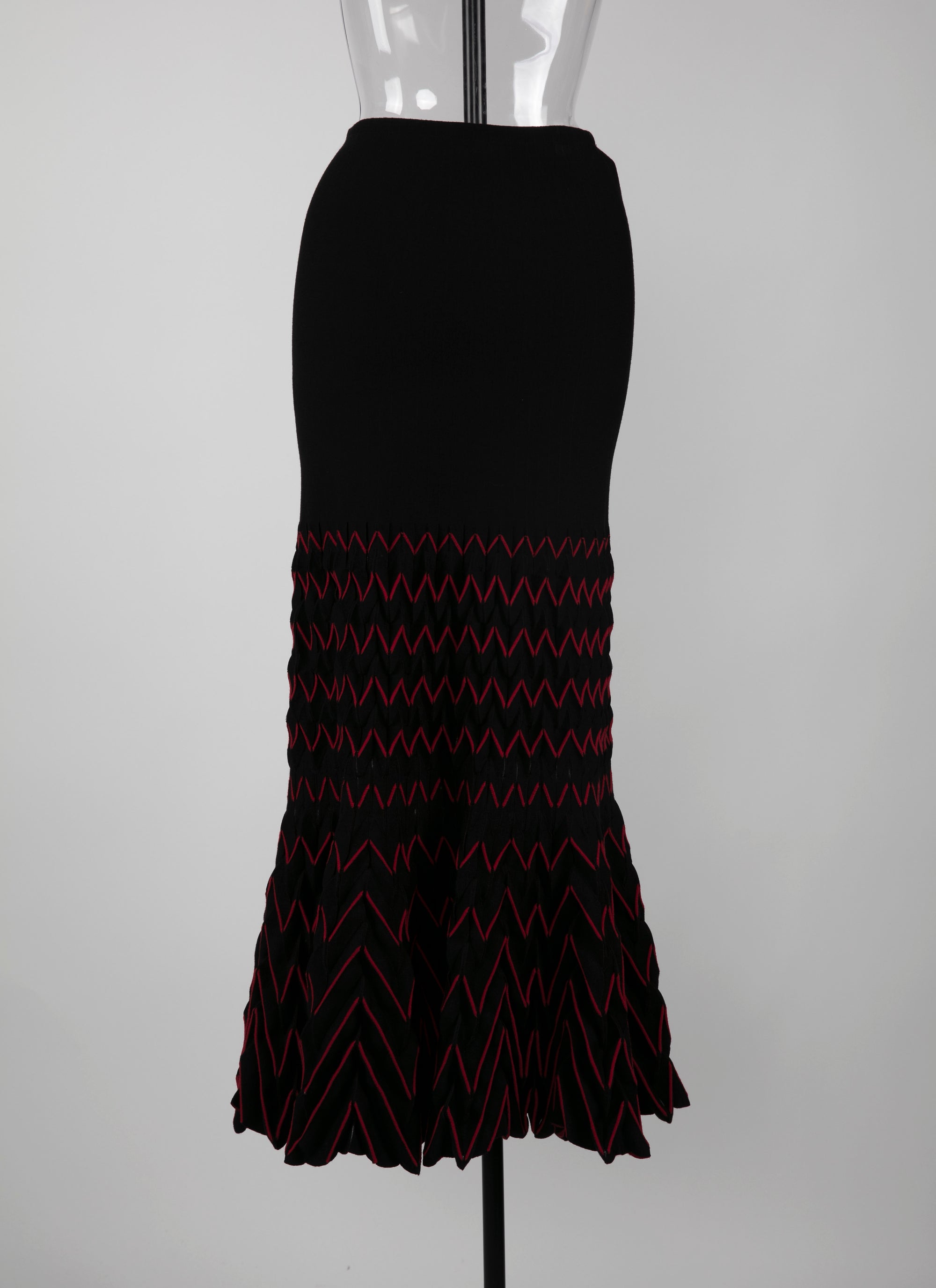 Jupe longue ajustée en laine - Noir & Rouge