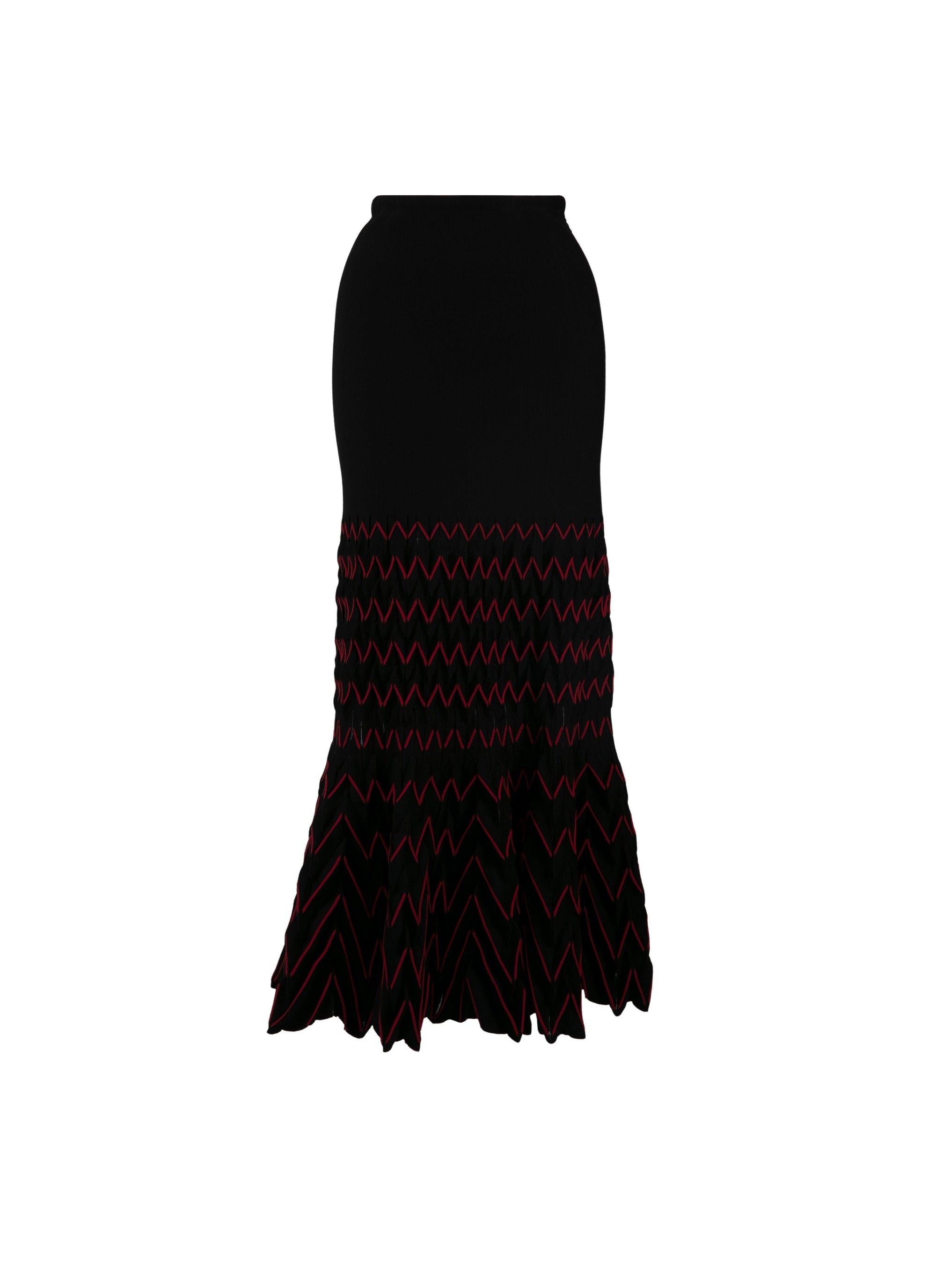 Jupe longue ajustée en laine - Noir & Rouge