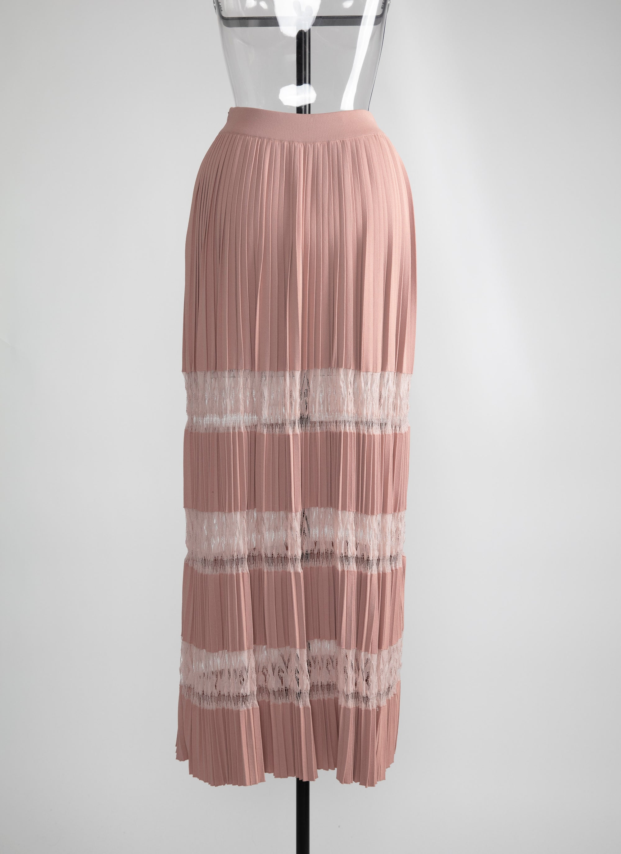Pleated mesh maxi skirt - Flesh Pink