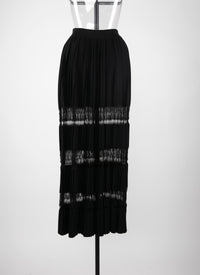 Pleated mesh maxi skirt - Black