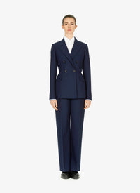 High-waisted straight-leg wool trousers - Black