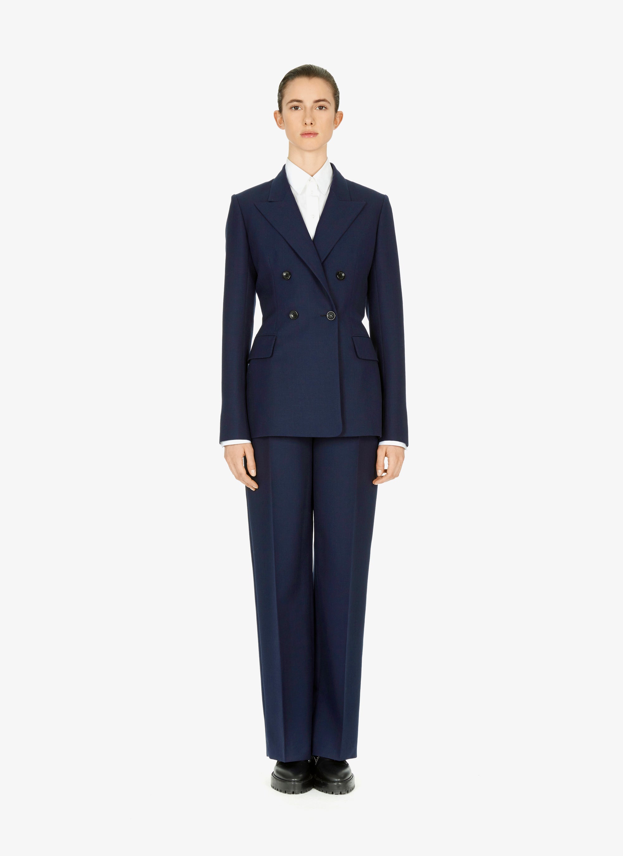 High-waisted straight-leg wool trousers - Black