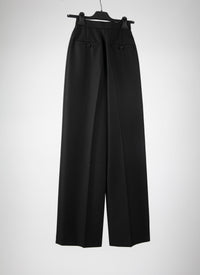 High-waisted straight-leg wool trousers - Black