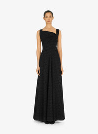 Robe longue évasée à imprimé graphique en laine - Noir