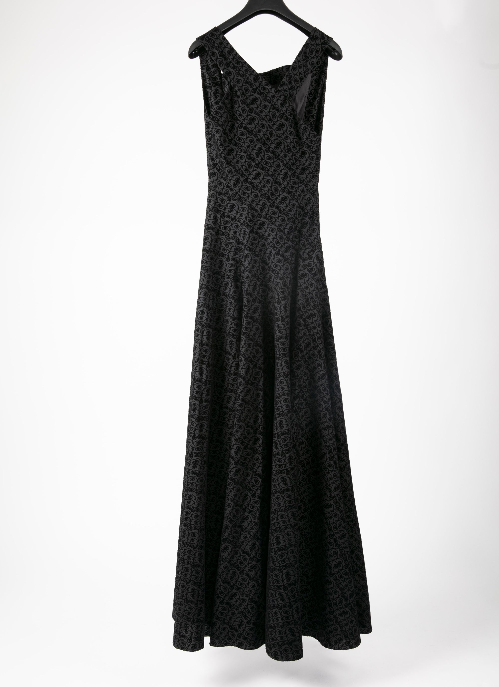 Robe longue évasée à imprimé graphique en laine - Noir