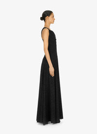 Robe longue évasée à imprimé graphique en laine - Noir