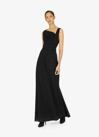 Robe longue évasée à imprimé graphique en laine - Noir