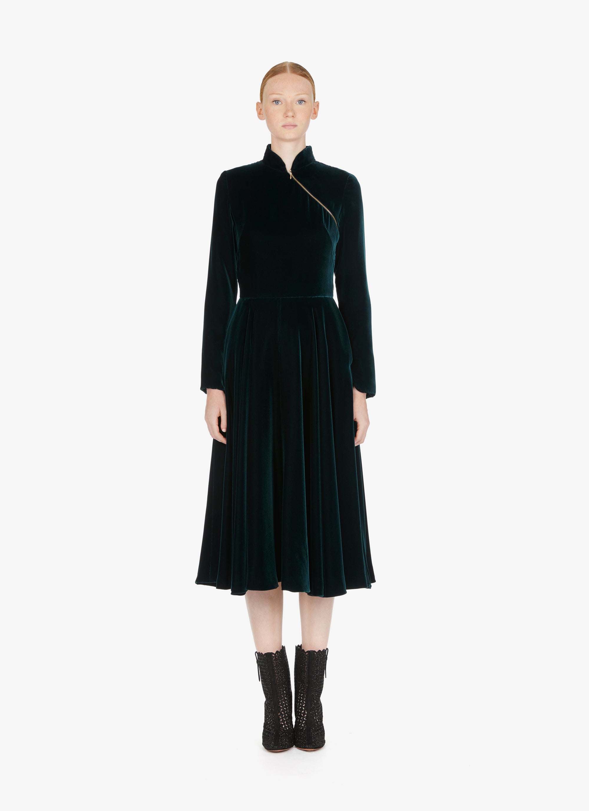 Robe longue fluide en velours - Foret